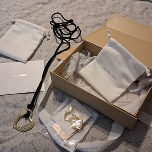 Michael Kors Gold Pendant Necklace with matching earings. New with box and card